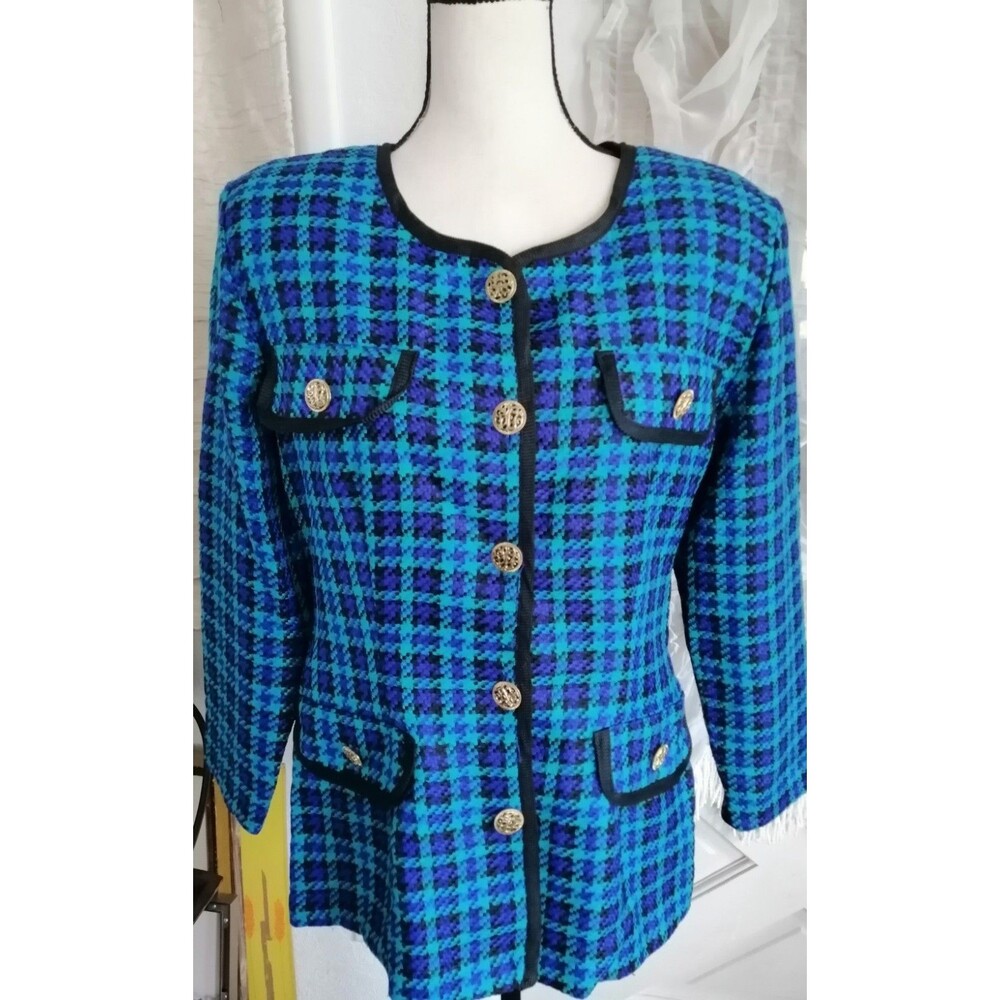 Vintage LaBelle Blazer Jacket Women Size 10 Blue Plaid Work Office Made in USA